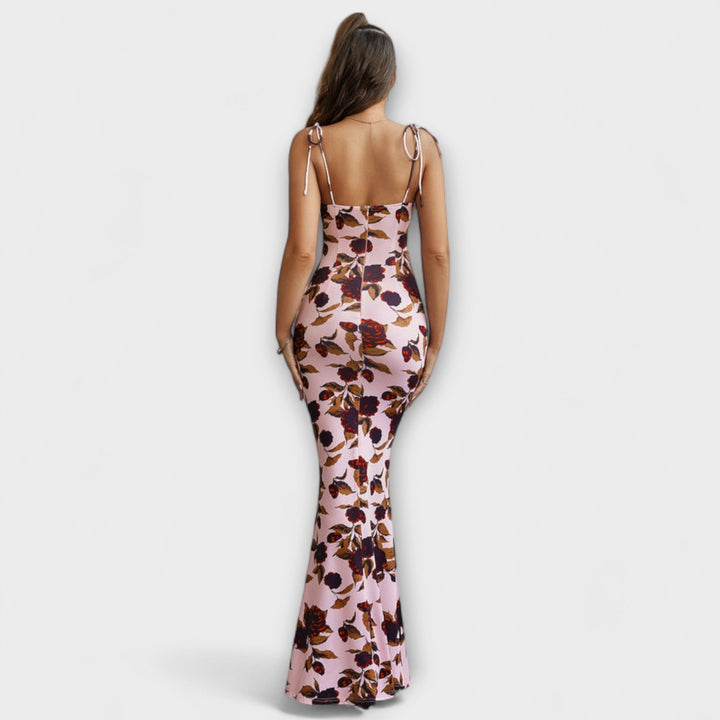 Thalia - Vestido de fiesta con estampado floral y tirantes atados