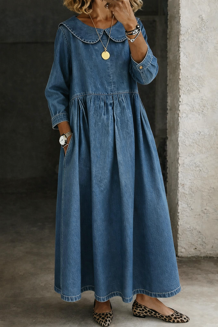Clara™ | Vestido de mezclilla con cuello tipo Peter Pan
