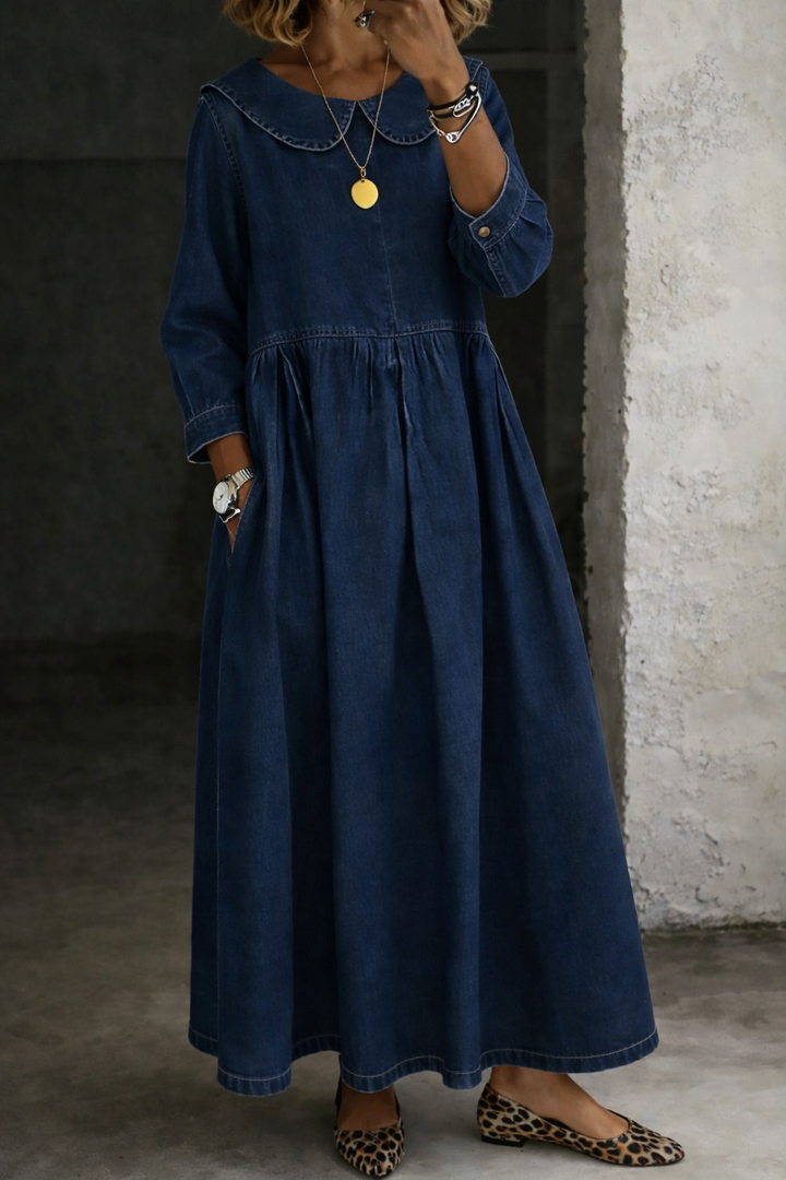 Clara™ | Vestido de mezclilla con cuello tipo Peter Pan