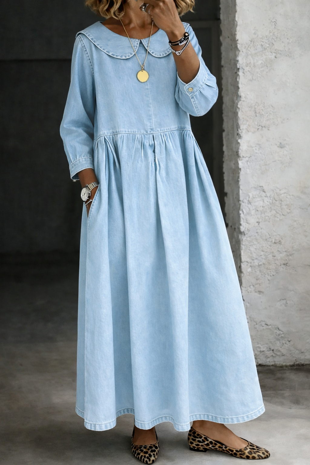 Clara™ | Vestido de mezclilla con cuello tipo Peter Pan