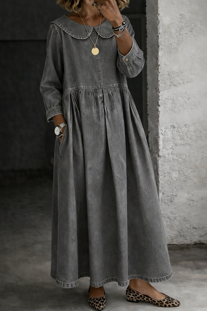 Clara™ | Vestido de mezclilla con cuello tipo Peter Pan