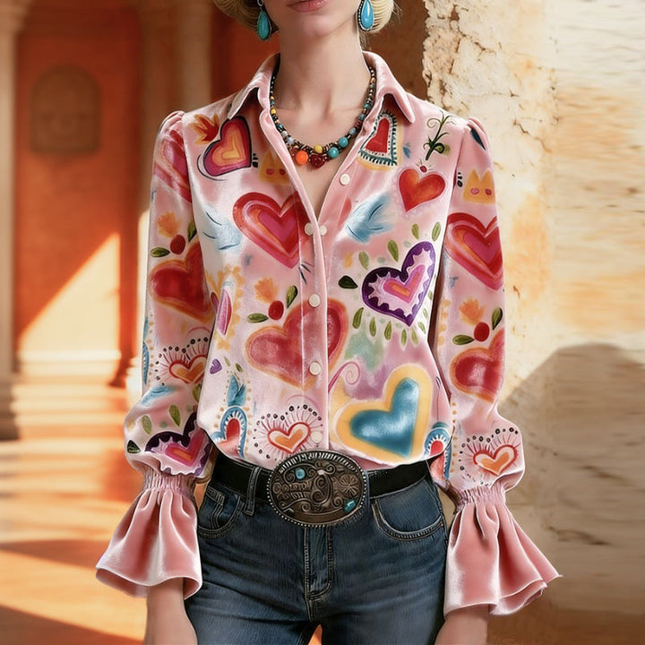 Maureen™ | Blusa artística con estampado de corazones