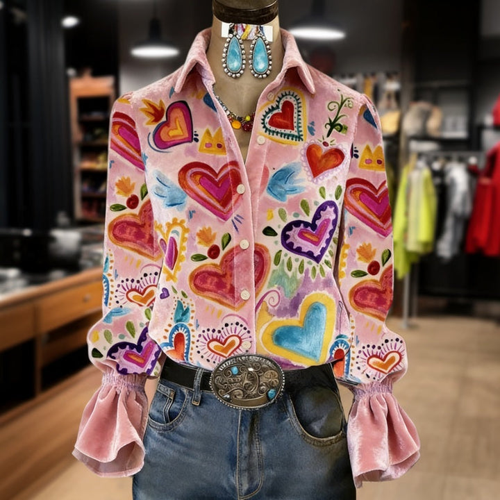 Maureen™ | Blusa artística con estampado de corazones