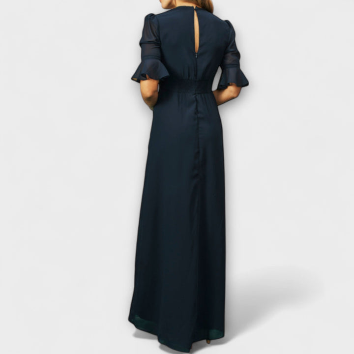 Beatrice - Elegantes vestido azul marino con bordado floral