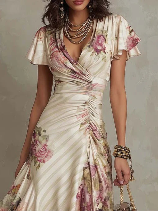 Alba | Elegante vestido midi con drapeado floral