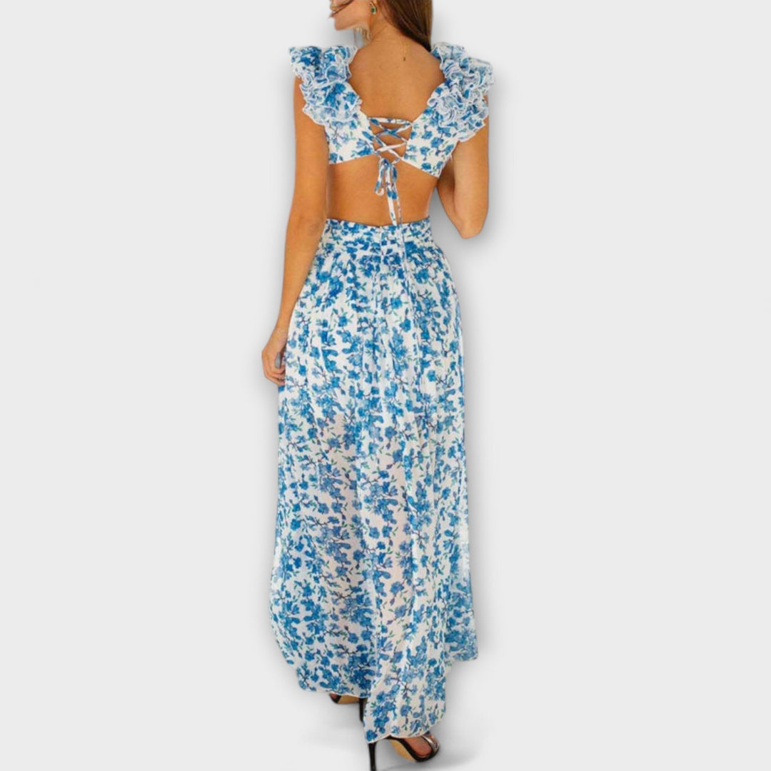 Elin - Vestido maxi con volantes y escotes