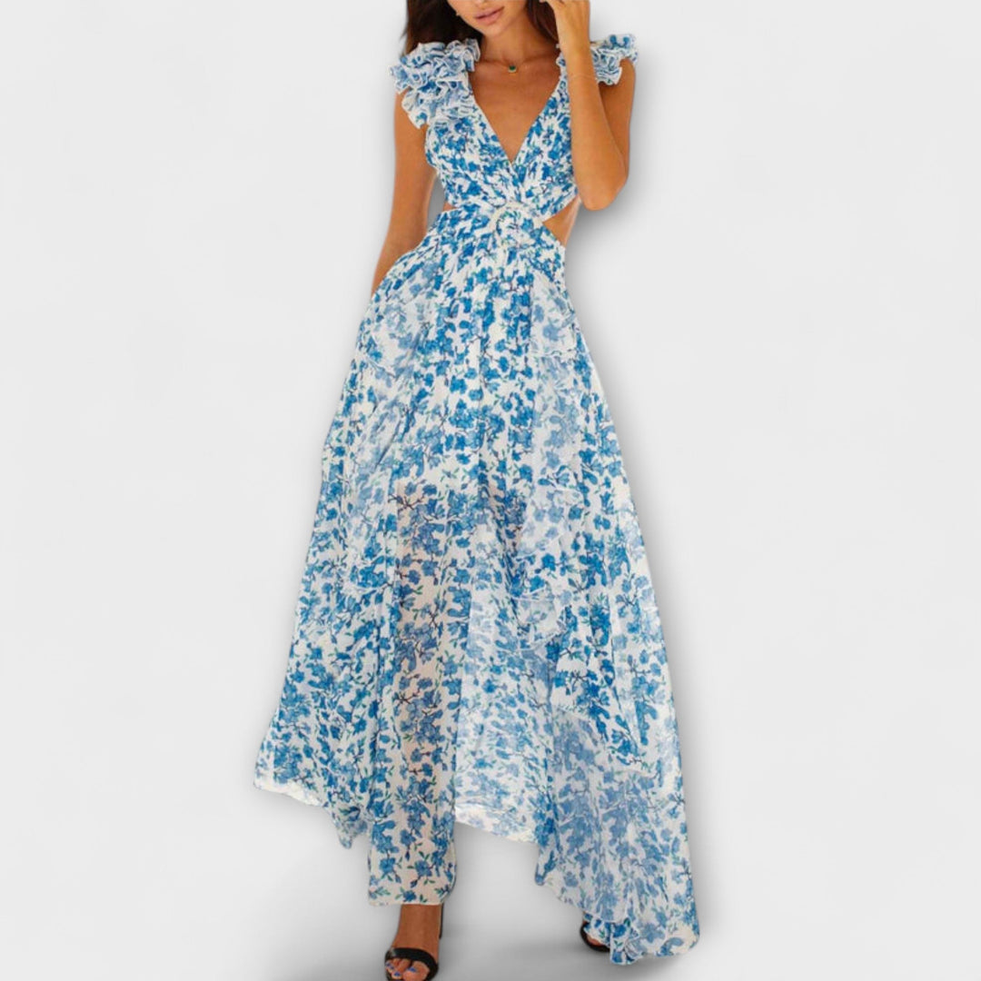 Elin - Vestido maxi con volantes y escotes