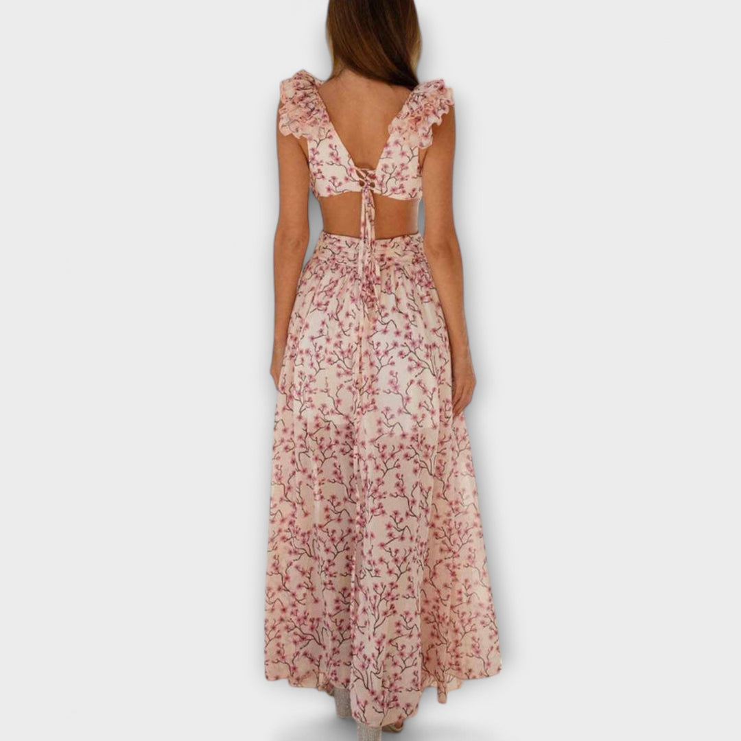 Elin - Vestido maxi con volantes y escotes