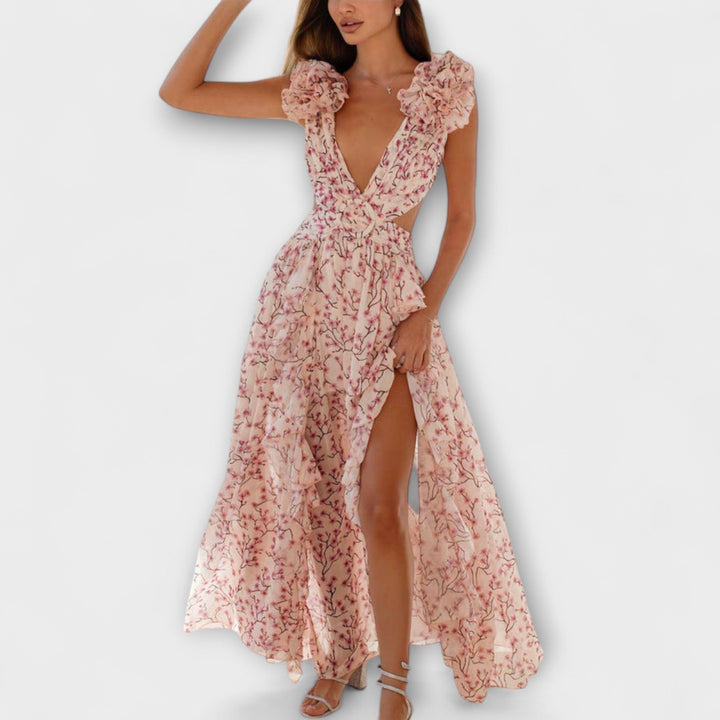 Elin - Vestido maxi con volantes y escotes