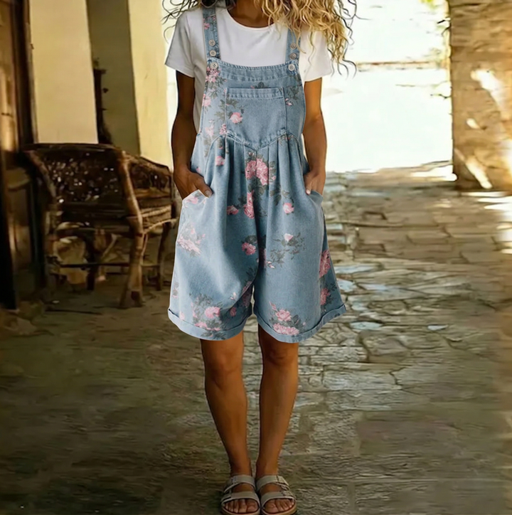 Judy™ | Mono de denim floral lavado vintage
