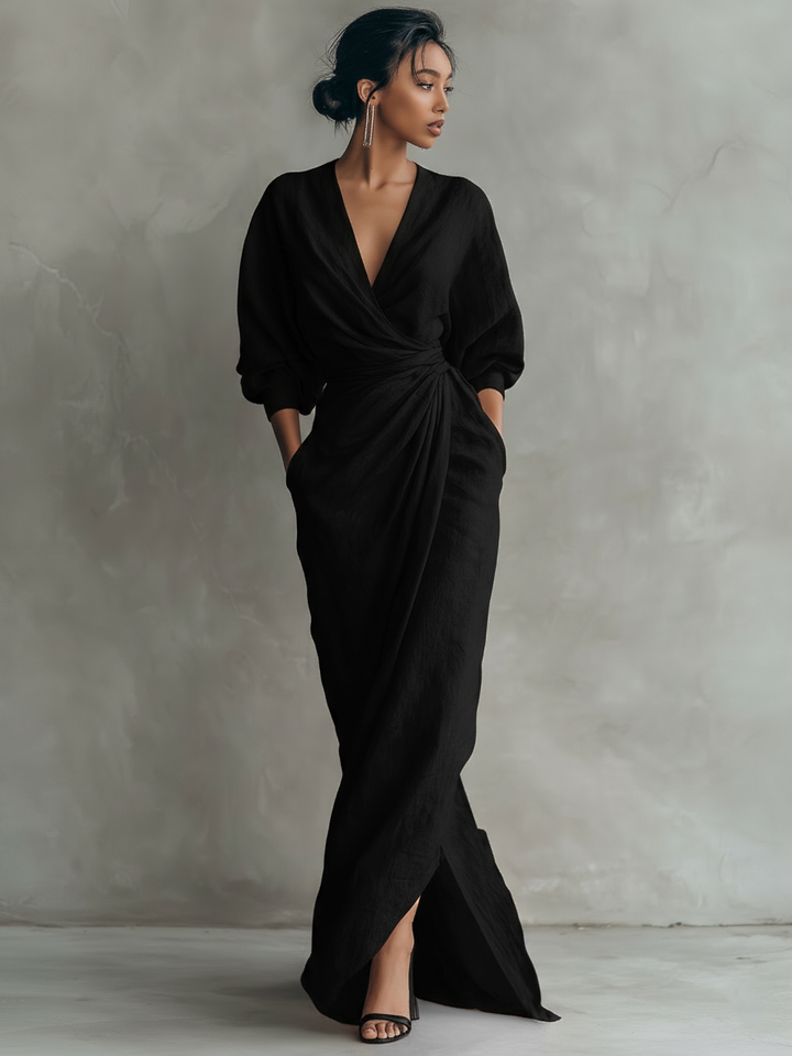 Vestido Maxi Minimalista Rosa con escote en V