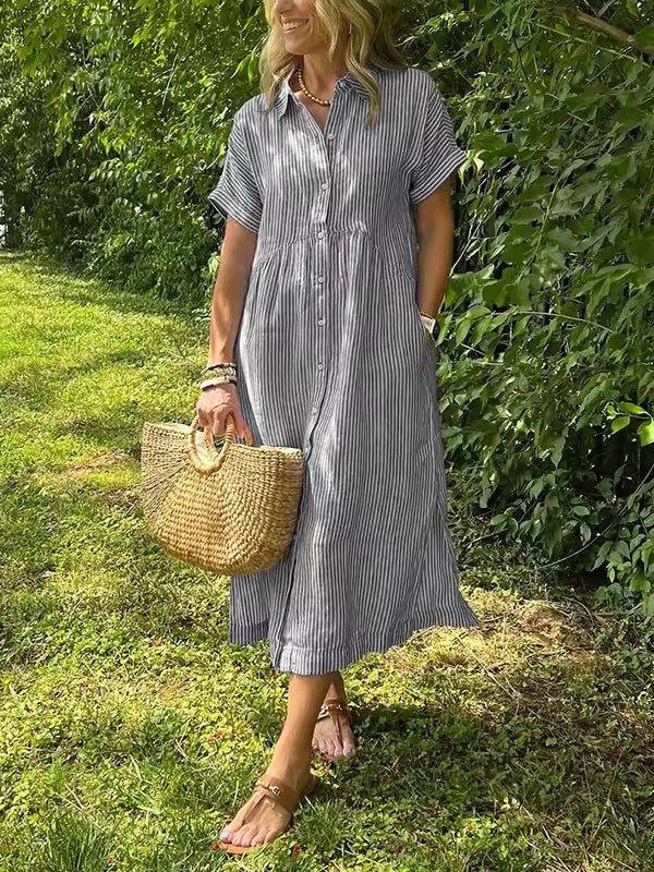 Ishka™ | Vestido Camisero Rayado