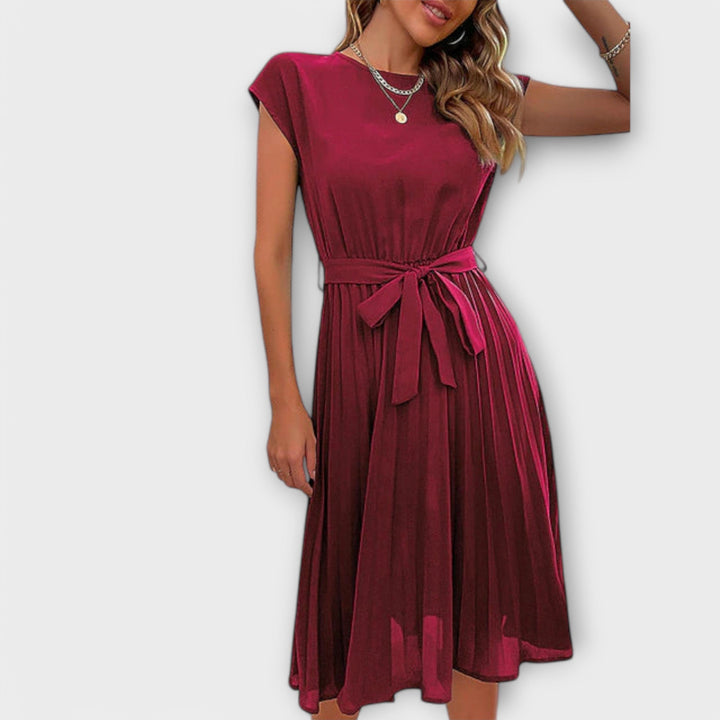 Claire - Vestido midi casual de manga corta plisado