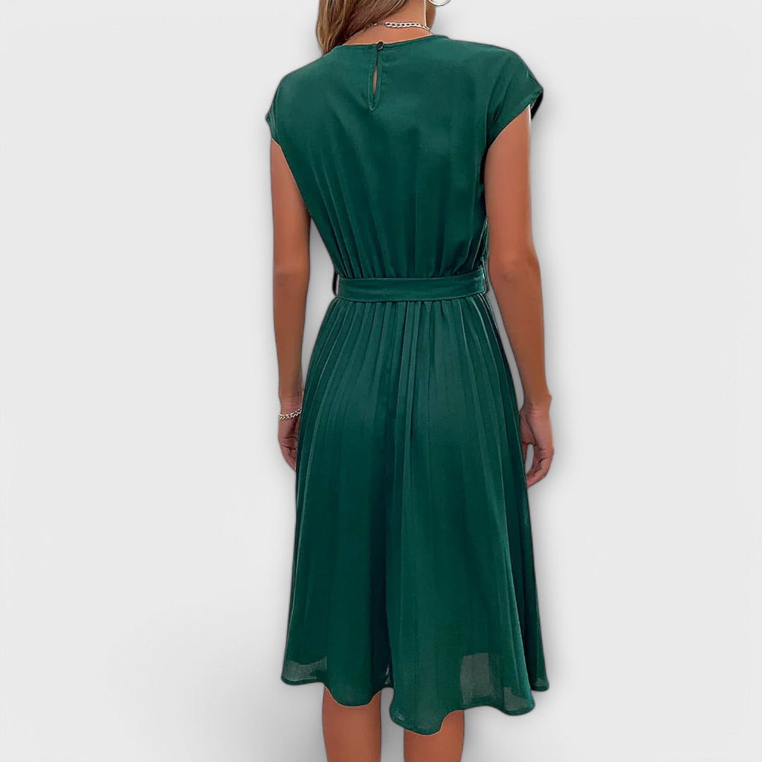 Claire - Vestido midi casual de manga corta plisado