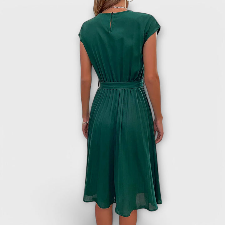 Claire - Vestido midi casual de manga corta plisado