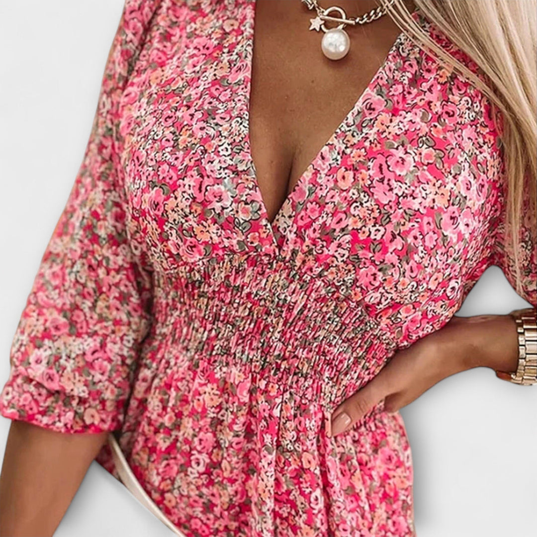 Vestido floral con mangas abullonadas para mujeres