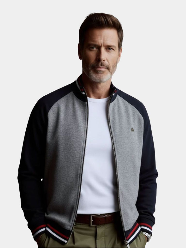 Cardigan de Cuello Alto con Cremallera y Diseño a Rayas