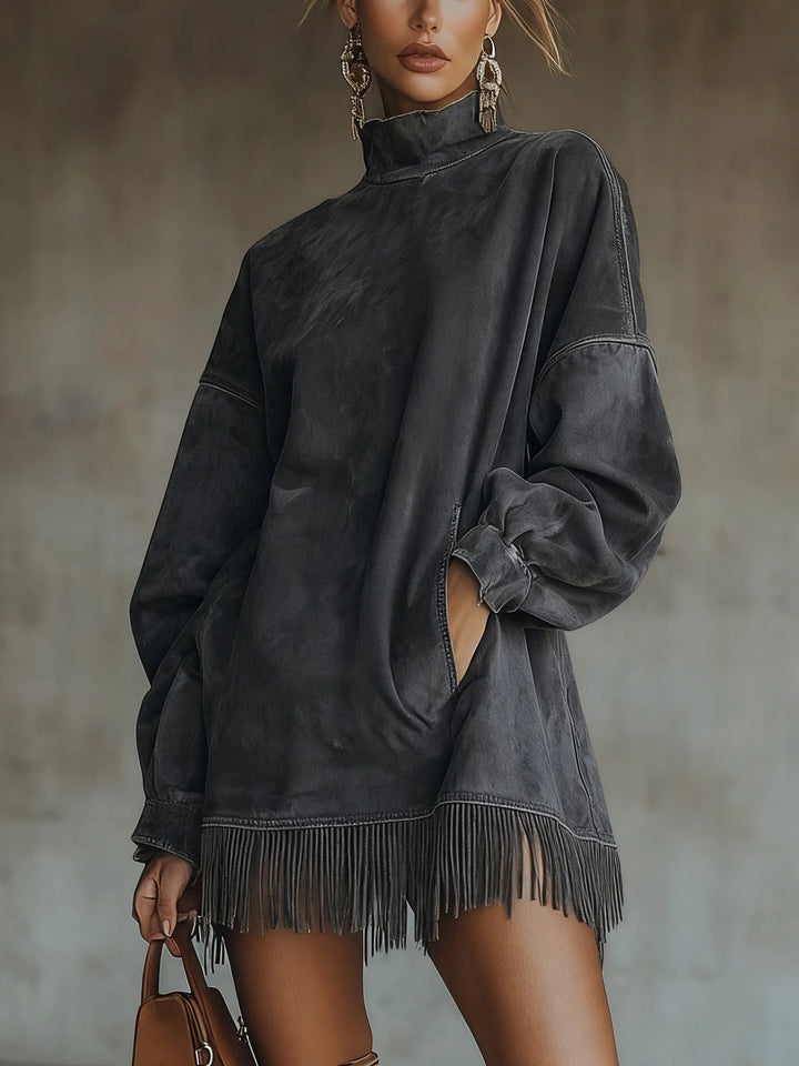 Amalia · Vestido con cuello alto y flecos