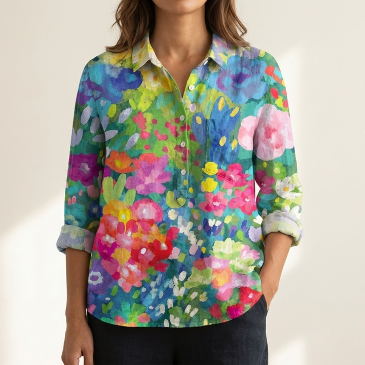 Vivianne™ | Blusa de Lino Atemporal con Motivo