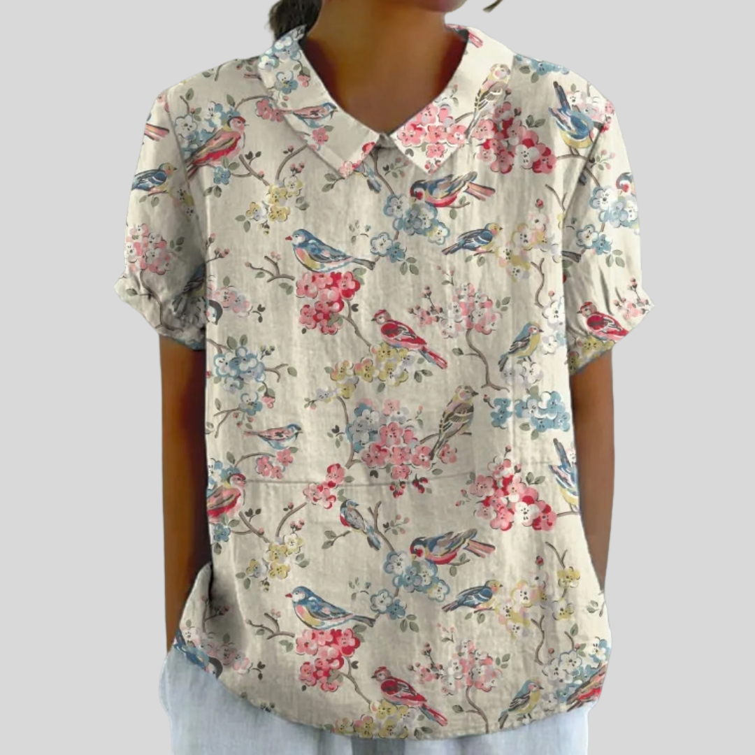 Clémence™ | Blusa con estampado de aves y flores