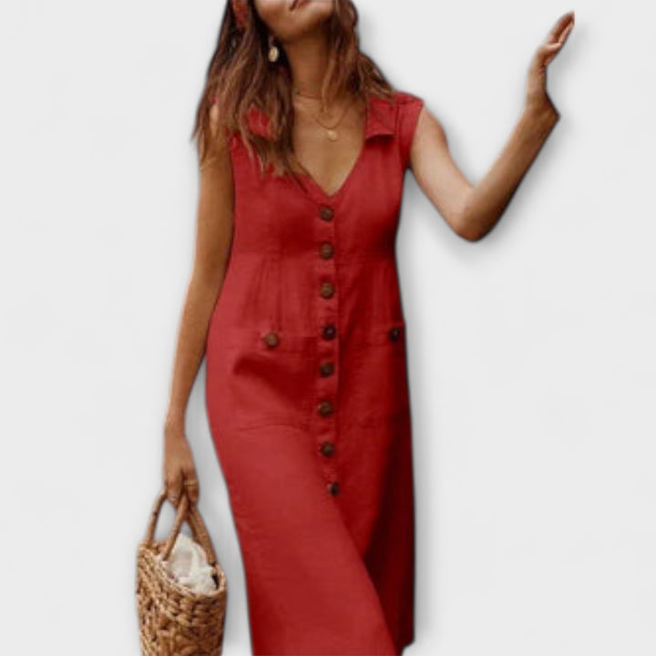 Nora – Falda A-line de algodón y lino con escote en V