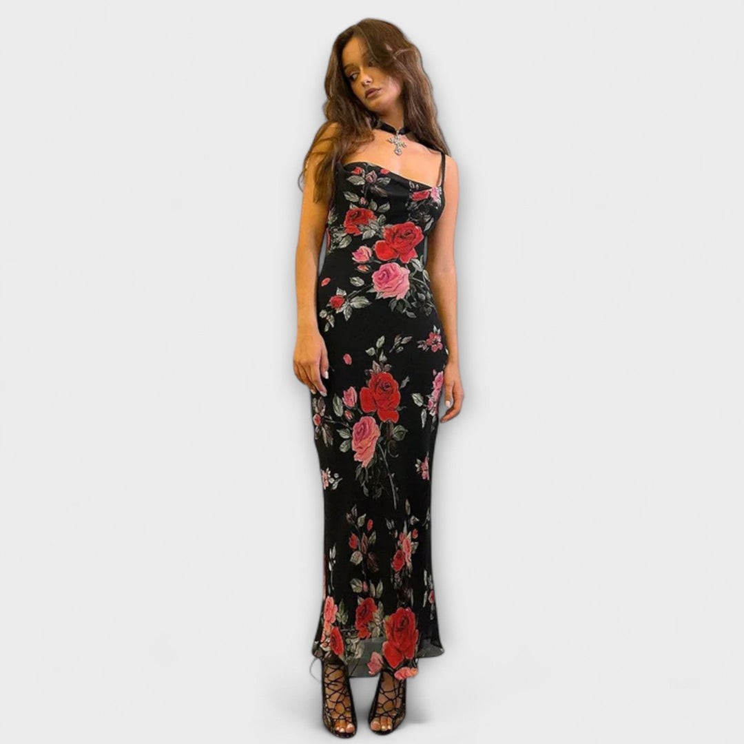 Vestido corto ajustado con estampado floral y tirantes