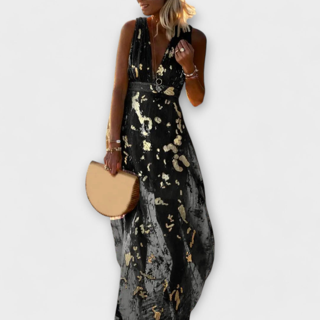 Vestido con escote en V y detalles de brillo