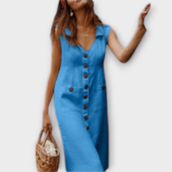 Nora – Falda A-line de algodón y lino con escote en V