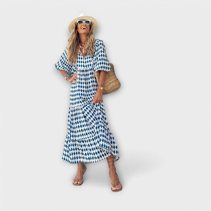 Vestido maxi geométrico elegante
