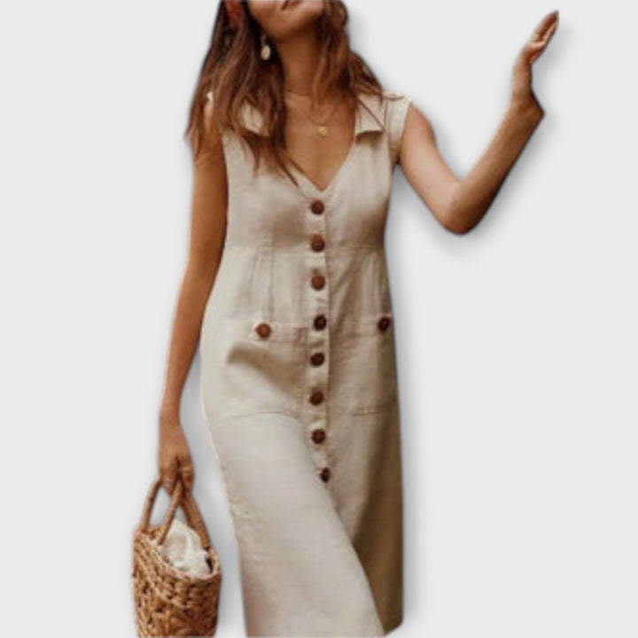 Nora – Falda A-line de algodón y lino con escote en V