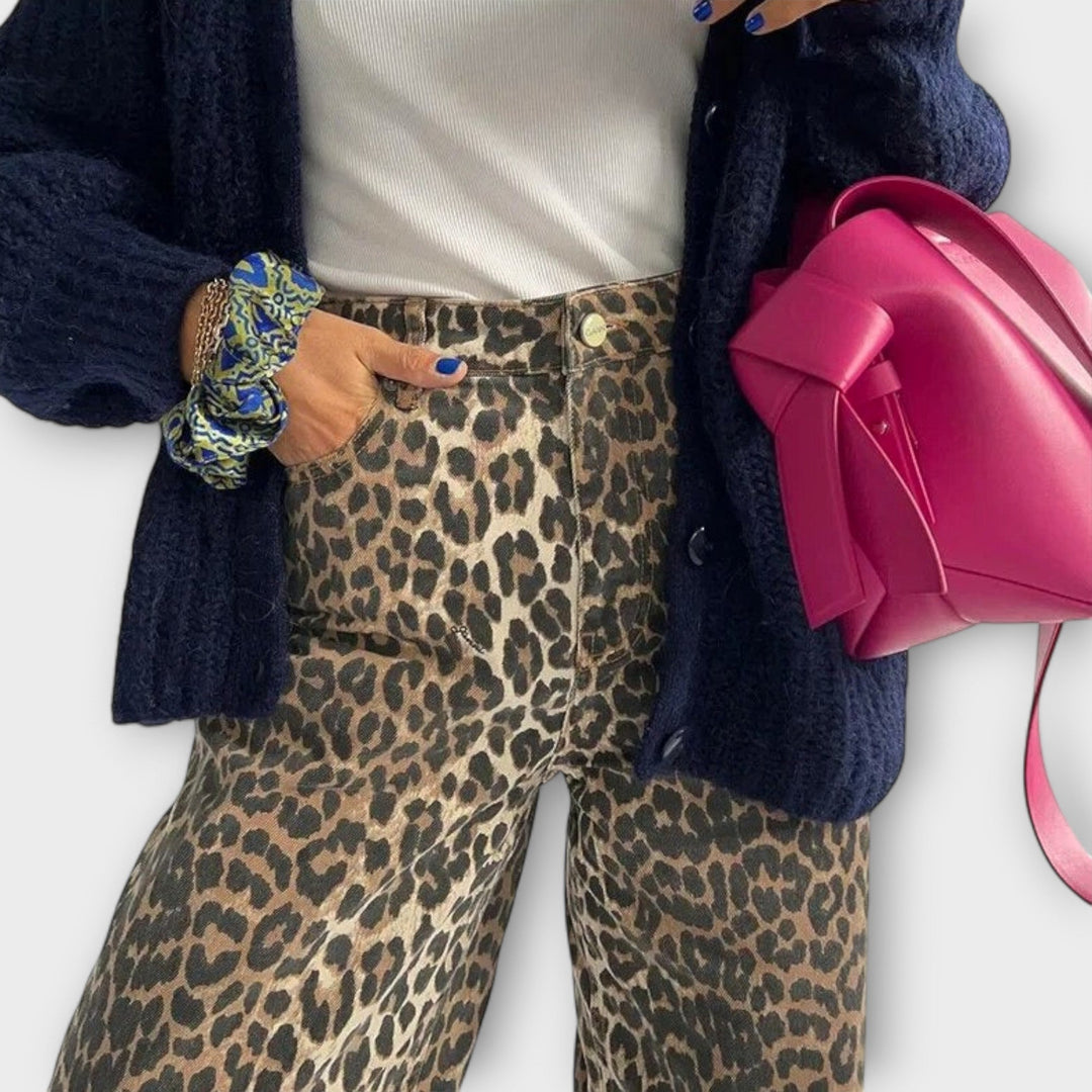 Chandra - Vaqueros vintage con estampado de leopardo