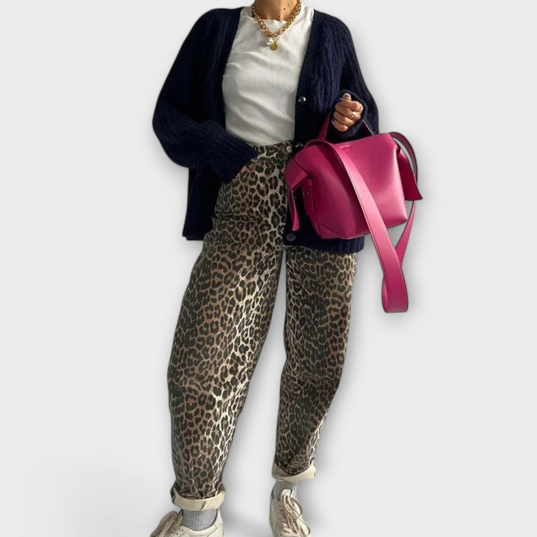 Chandra - Vaqueros vintage con estampado de leopardo