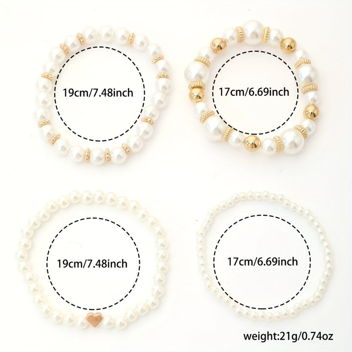 Conjunto de elegantes pulseras en forma de corazón con perlas