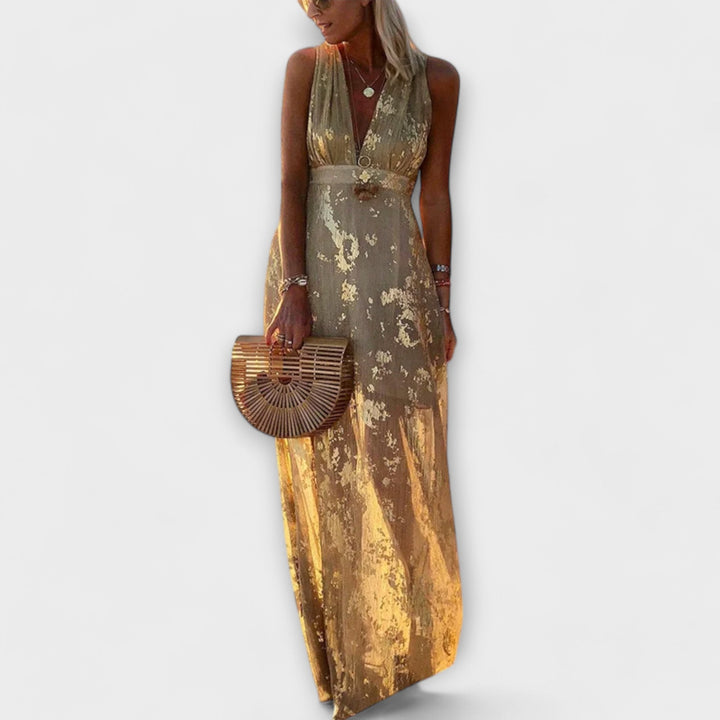 Vestido con escote en V y detalles de brillo