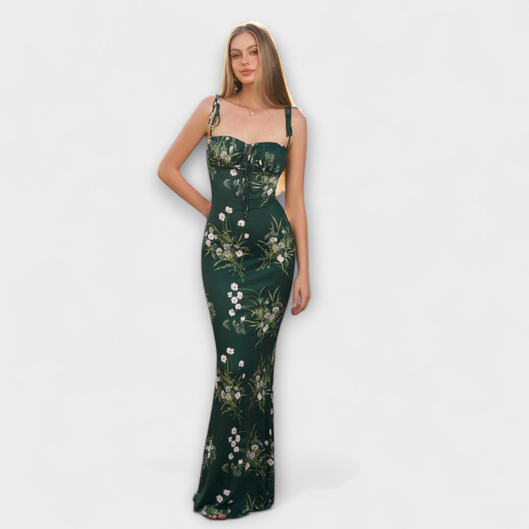 Thalia - Vestido de fiesta con estampado floral y tirantes atados