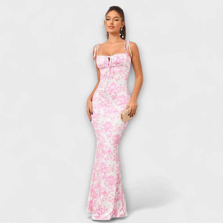 Thalia - Vestido de fiesta con estampado floral y tirantes atados
