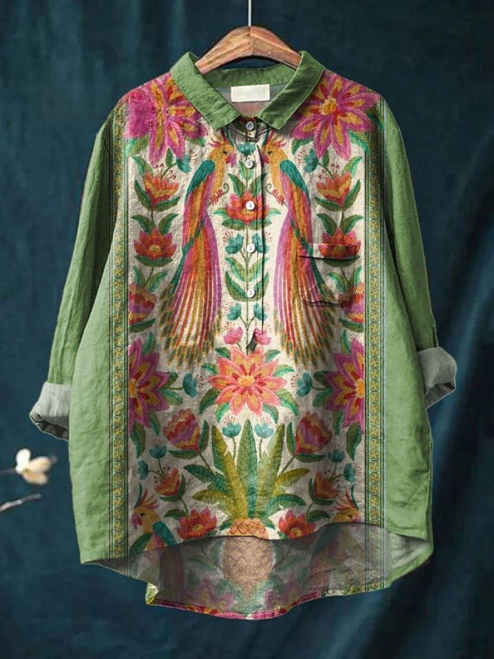 Lina | Camisa Bordada Floral Vibrante