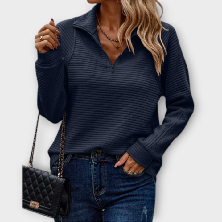 Vilja - Suéter con cuello tipo polo y cremallera