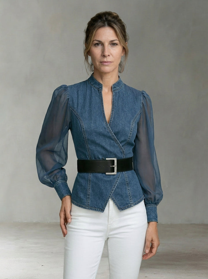 Alessia | Top vaquero con mangas de chiffon ligero