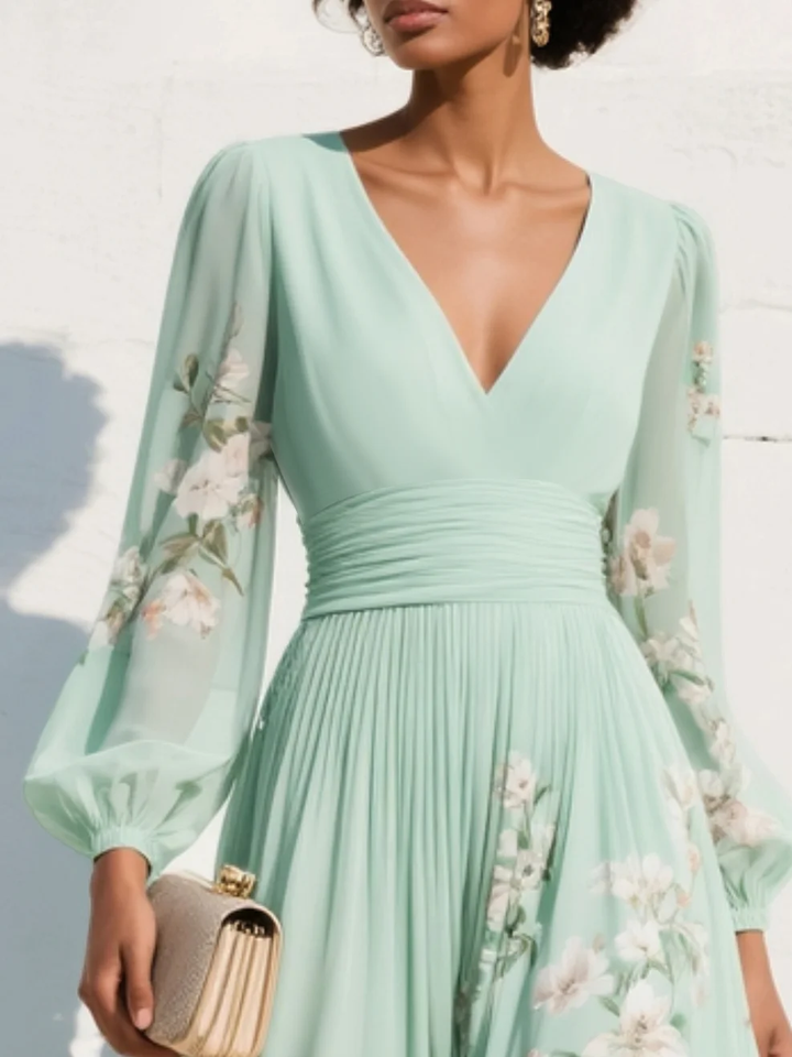 Suzanne | Elegante Vestido Maxi Floral Plisado