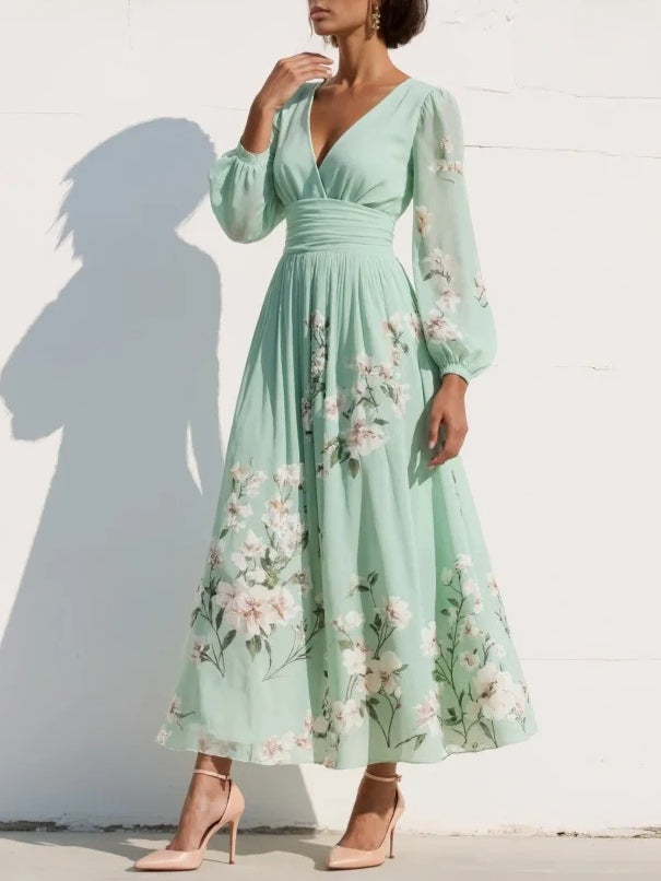 Suzanne | Elegante Vestido Maxi Floral Plisado