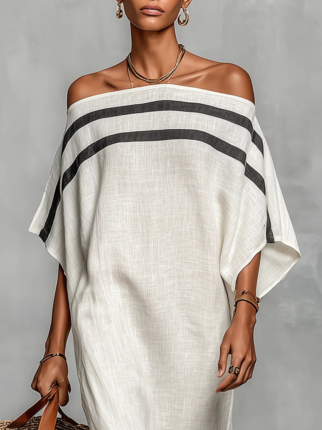 Aveline™ | Vestido maxi de hombros descubiertos con mangas murciélago