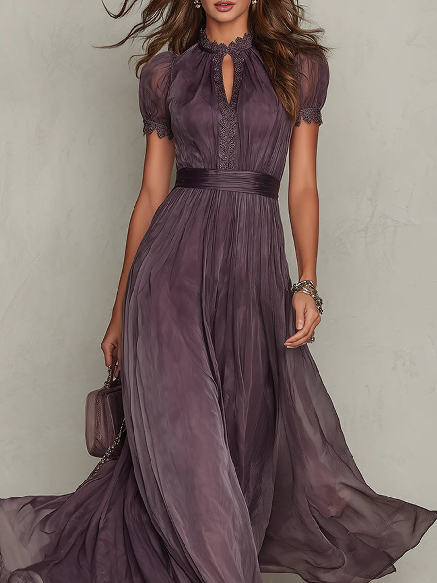Flavia | Elegante Vestido Maxi de Chifón Púrpura con Corte