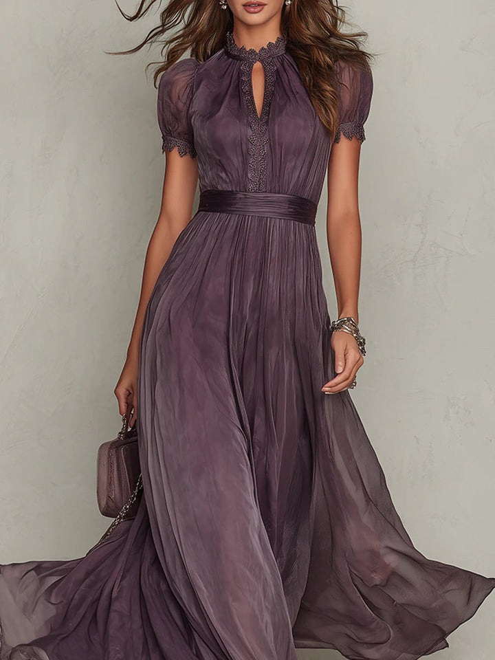 Flavia | Elegante Vestido Maxi de Chifón Púrpura con Corte