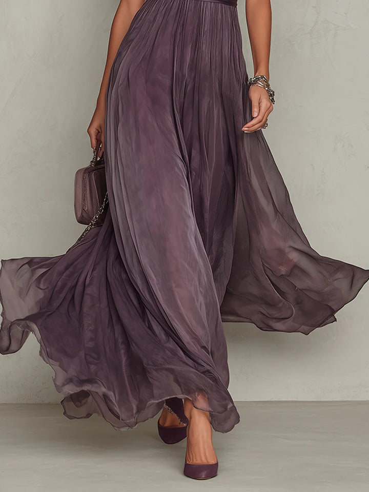 Flavia | Elegante Vestido Maxi de Chifón Púrpura con Corte