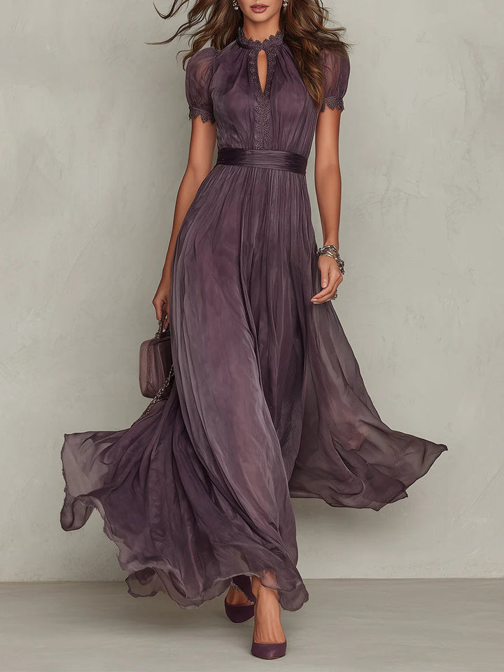 Flavia | Elegante Vestido Maxi de Chifón Púrpura con Corte