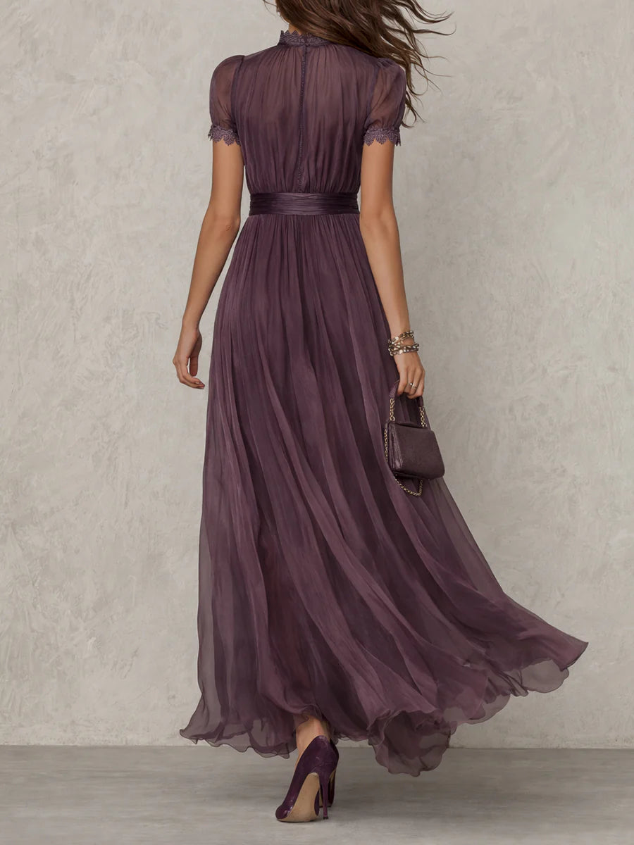 Flavia | Elegante Vestido Maxi de Chifón Púrpura con Corte