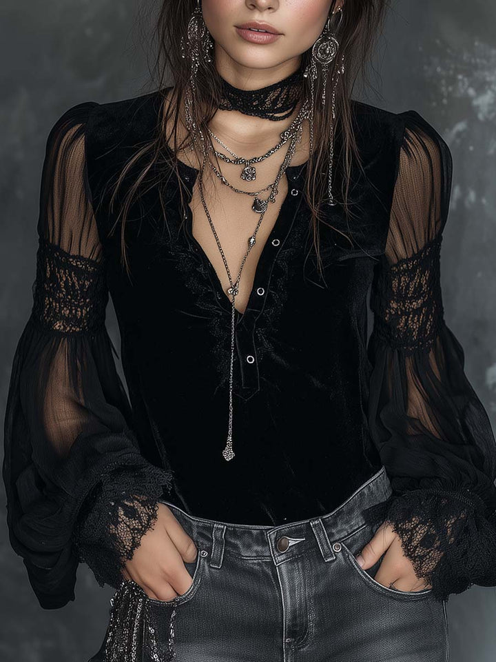Sofía · Blusa Terciopelo Mangas Transparentes
