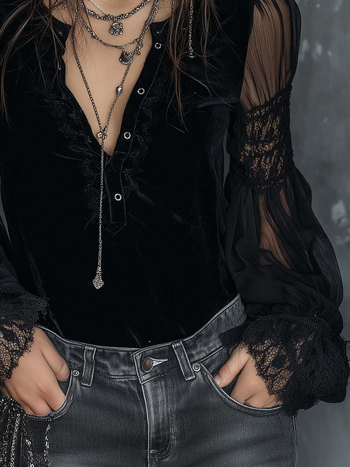 Sofía · Blusa Terciopelo Mangas Transparentes