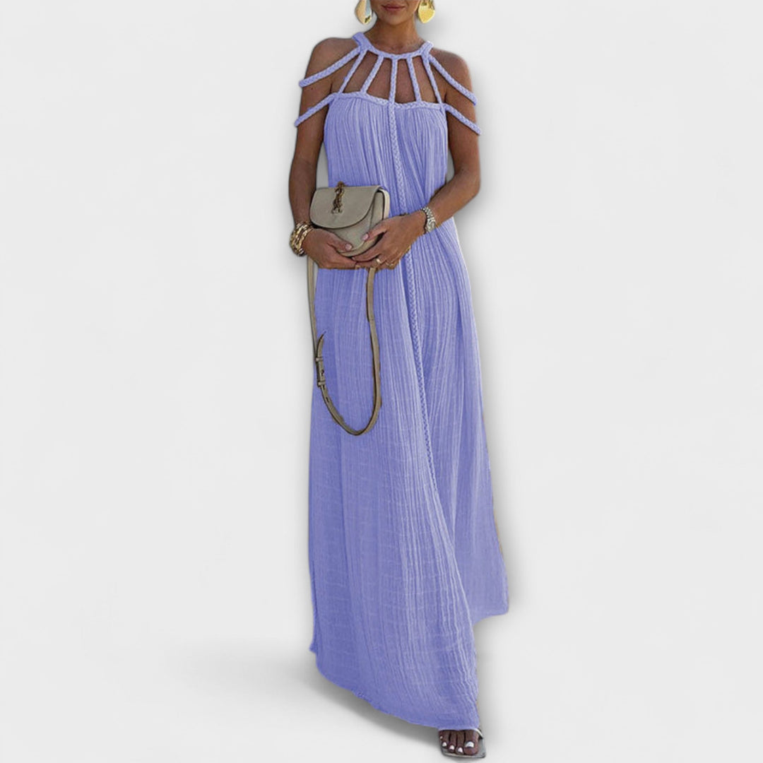 Briar - Maxi Vestido de Mezcla de Lino con Tirantes Drapados